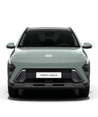 Frontansicht eines Hyundai KONA in hellem Grau vor weißem Hintergrund. Promotionbild für attraktives Hyundai KONA Leasingangebot für Privatkunden.